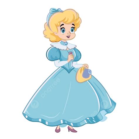 Cinderella Clipart Cartoon Girl Princess In Blue Dress With Purse Vector, Dress Clipart, Cartoon ...