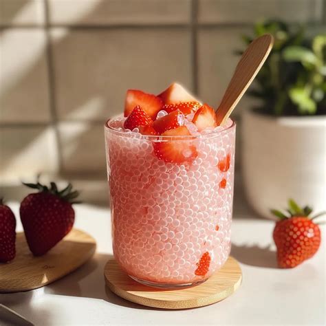 Easy Strawberry Sago Dessert with Coconut - Recipes Fives