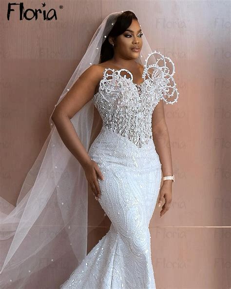 Modern-White-Mermaid-Bridal-Gowns-Fashion-Pearls-Wedding-Dress-2024-Long-Train-Bridal-Dress ...