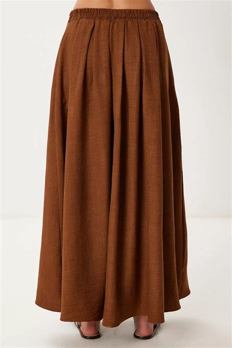 Buy Happiness Istanbul Women's Dark Brown Pocket Flared Summer Woven ...
