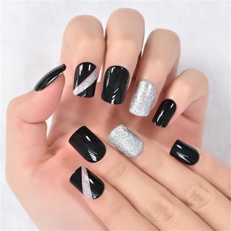 Black And Silver Tip Nails