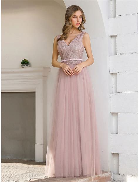 A-Line Evening Gown Elegant Dress Wedding Guest Floor Length Sleeveles ...
