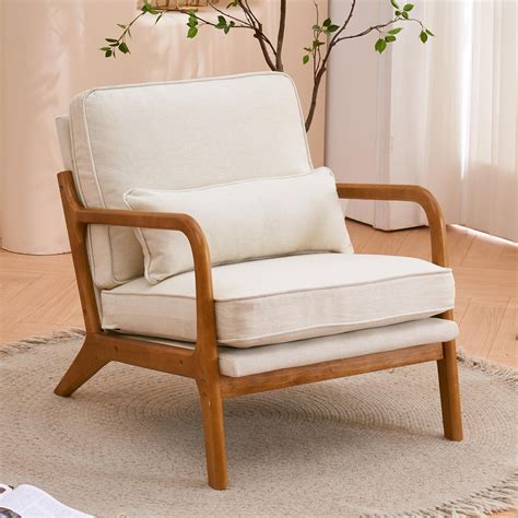 UBesGoo Modern Beige Linen Fabric Upholstered Arm Chair for Home ...