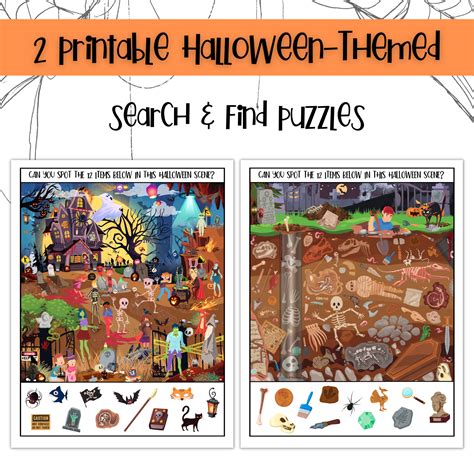 Printable Search & Find, Halloween-themed, Hidden Picture Games for ...