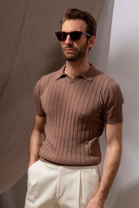 Brown ribbed knit polo - Made in Italy | Polo outfit, Polo shirt ...