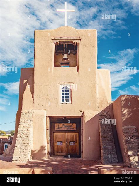 The historic adobe San Miguel Mission Church in Santa Fe, New Mexico ...