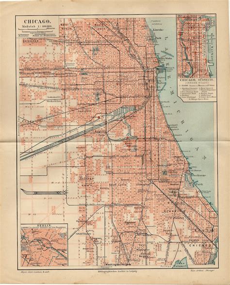 CHICAGO USA MAP Illinois From 1904 - Etsy