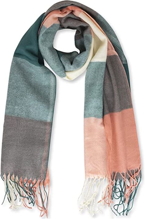 Winter Scarf for Women - Plaid Scarf Soft Luxurious Feel (Peach/Green ...