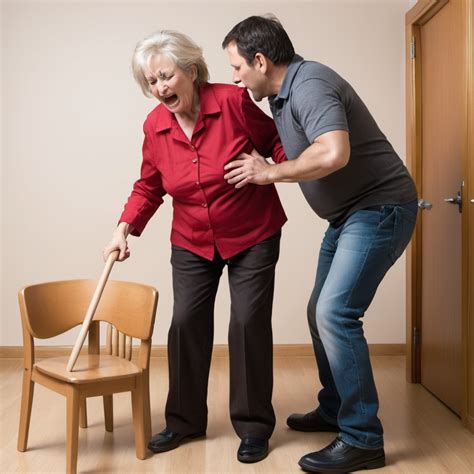 A 60-year-old woman spanks a 40-year-old man.