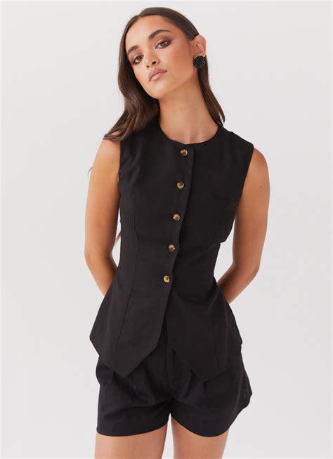 Born For Bordeaux Linen Vest - Black | Linen shorts, Vest fashion ...