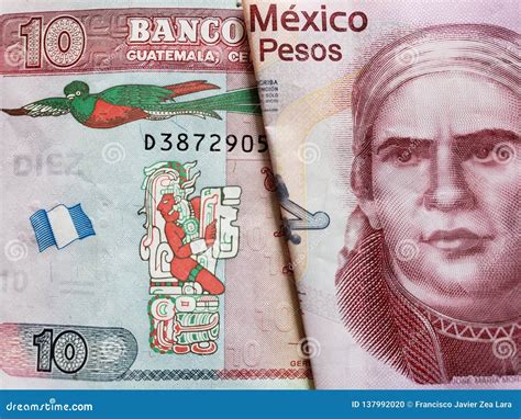 Approach To Guatemalan Banknote of Ten Quetzales and Mexican Banknote ...