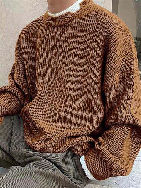 Men's Loose Fit Drop Shoulder Sweater With Contrast Trims