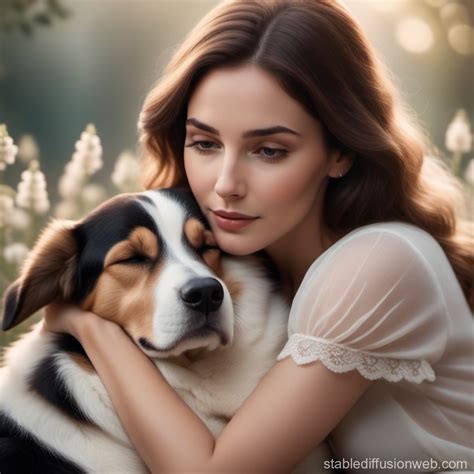 Tranquil Embrace: Woman and Sleeping Dog | Stable Diffusion Online