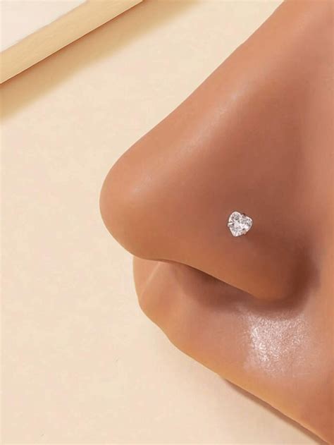 1pc Mini Heart L-Shaped Nose Stud - Zinc Alloy Nose Piercing Jewelry ...