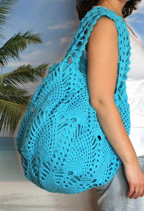 Extra Large Bright Blue Crochet Bag, Crochet Beach Bag, Turquoise ...