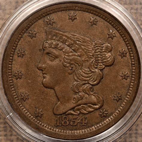 1854 Braided Hair Half Cent PCGS MS62 BN OGH - David Kahn Rare Coins