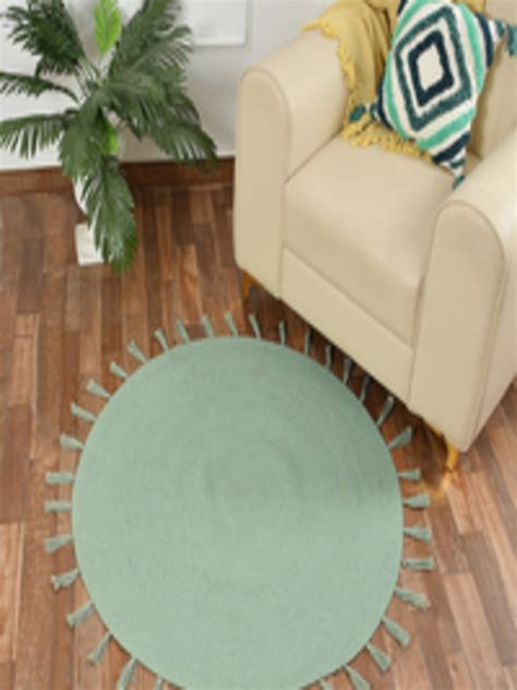 Buy COMFIDELITAS Green Braided Cotton Round Floor Mat With Tassel ...
