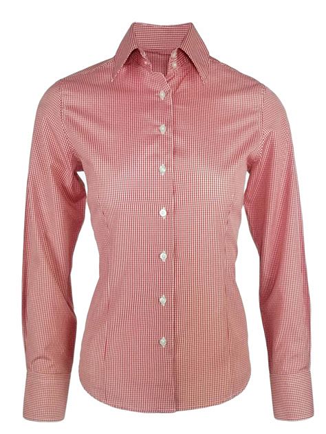 Women's Gingham Shirt - Red Mini Gingham Check Shirt Long Sleeve ...