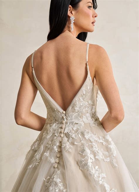 Azazie Rhodes Diamond White Nude A-Line V-Neck Sequins Tulle Dress | Azazie