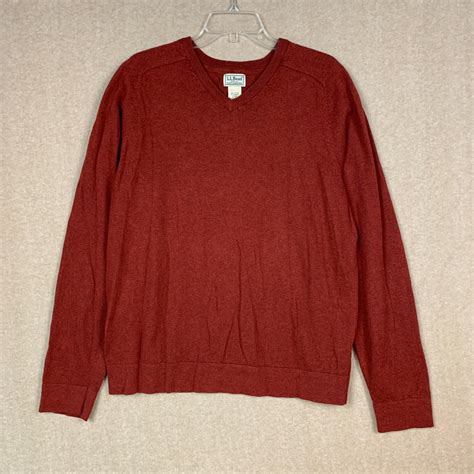 LL Bean Cashmere Mens Sweater L-Reg Orange Pullover V Neck Knit Long ...