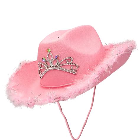 Pink Light up Cowboy Hat with Tiara and Feathers Pink Cowgirl | Etsy