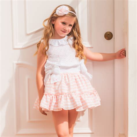 Babine Girls Pink Check Skirt Set 2322023 Two piece Spanish girls skirt set. White sleeveless ...