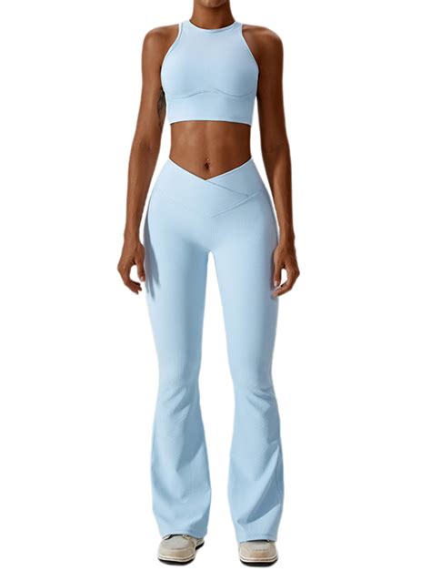 ABOCIW Workout Sets for Women 2 Piece Ribbed Lace Up Back Sports Bra ...