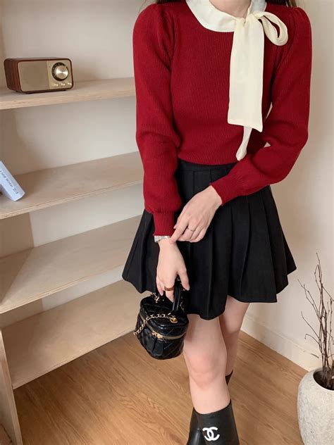Tie Neck Puff Sleeve Sweater (5 Colors) | Romper with skirt, Mini black ...