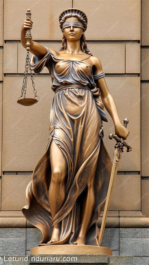Blindfolded Lady Justice Statue Holding Scales and Sword in Front of Building | Premium AI ...