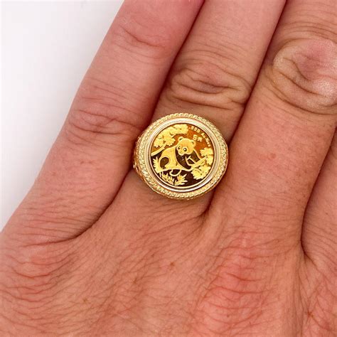 1992 Panda Coin Filigree Ring with Rope Frame, 1/20th oz 24K Gold Coin ...