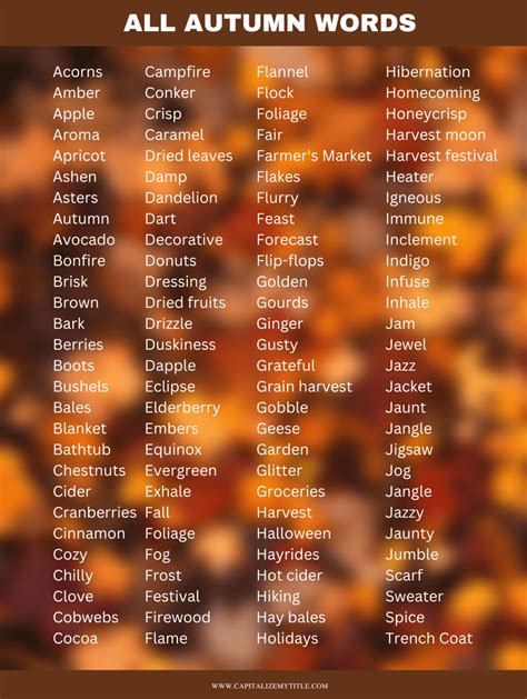 100+ Autumn Words: Vocabulary Words for Fall - Capitalize My Title