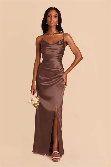 Lydia Shiny Satin Dress - Chocolate Brown