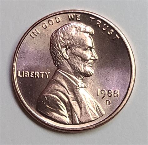 1988-D Lincoln Cent MS-65 (GEM) RED ROTATED REVERSE 15 Degrees Right ...