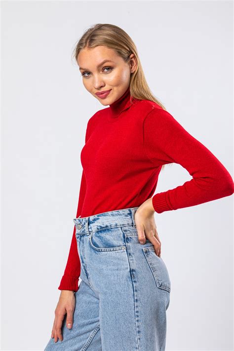 Women's Red Long-Sleeve Turtleneck – Vicedeal