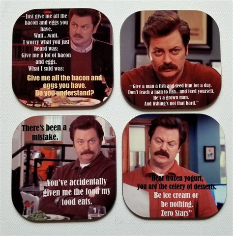 Ron Swanson Food Quotes: Parks and Rec Quote Coasters - Set of 4 ...