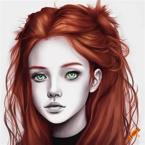 Portrait of a girl with green eyes and red hair on Craiyon