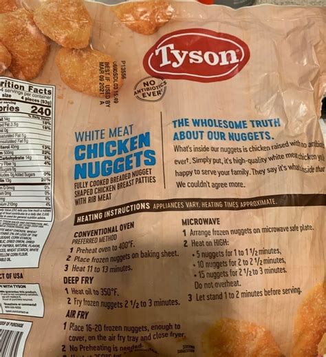 Valeurs Nutritionnelles Des Nuggets De Poulet Tyson Tyson Premium