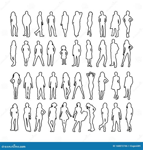 Large Set of Detailed People Silhouettes, Outline Simple Icons Isolated on White Stock Vector ...
