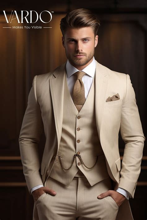Beige Three Piece Tuxedo Wedding Suits for Men Bespoke Wedding Suit ...