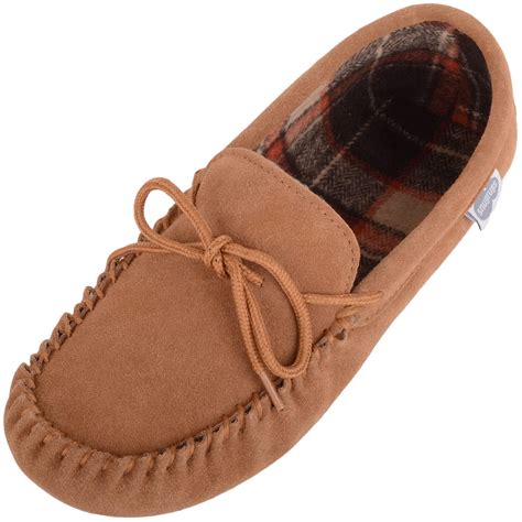 SNUGRUGS Rupert Mens Suede Moccasin Slippers with Cotton Inner and ...