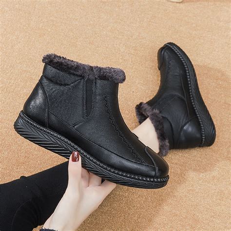 Tawop Black Boots For Women,Winter Plus Velvet Snow Boots Short Boots ...