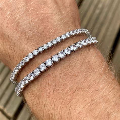 Mens Diamond Tennis Bracelet, Silver Tennis Bracelet Chain, 3mm / 5mm ...