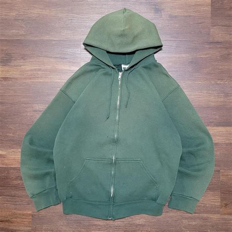 Vintage Vintage 1990s Sun Faded Forest Green Blank Zip Up Hoodie | Grailed