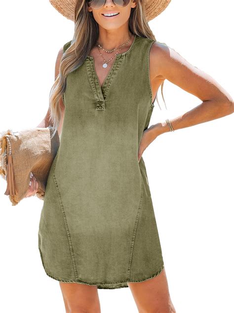 CUPSHE Women’s Denim Mini Dress Jean Dresses V Neck Sleeveless Casual ...