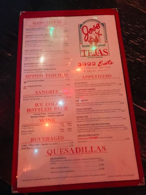 Menu at Jose Tejas restaurant, Woodbridge Township, 700 US Highway 1 N