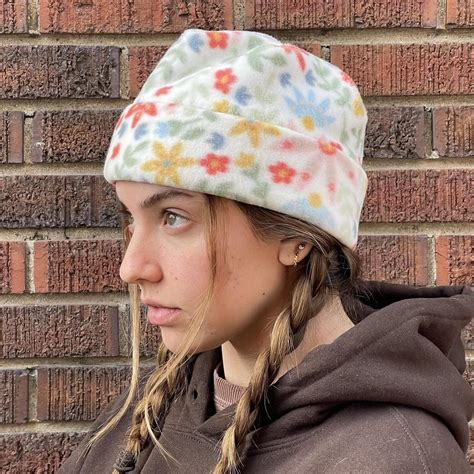 Flower Power Beanie Handmade fleece beanies, super... - Depop