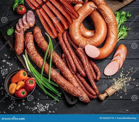 Set of Different Types of Smoked Sausages Stock Photo - Image of ...