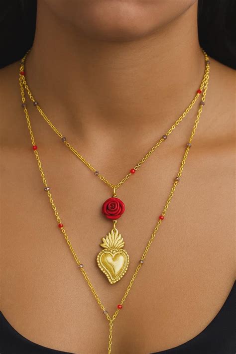 Sacred Heart Crystal Rosary Long Necklace Italian Folk Ex Voto Italiano ...