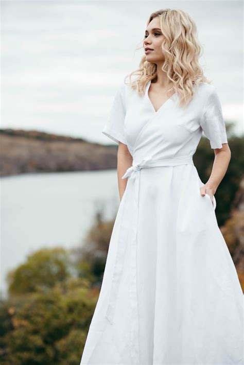 White linen dress simple wedding dress linen wedding dress linen wrap ...