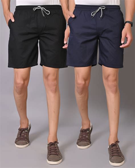 Buy Pack of 2 Men's Black & Blue Shorts Online in India at Bewakoof